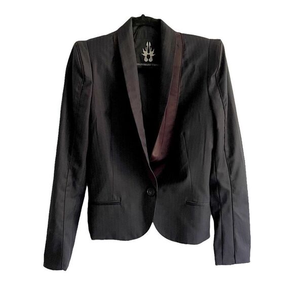 BOLONGARO TREVOR Pinstripe Cropped Blazer Navy Blue M - Picture 1 of 8